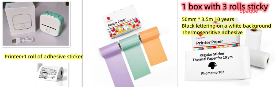 Mint thermal label printer with sticky label paper rolls and white accessory box