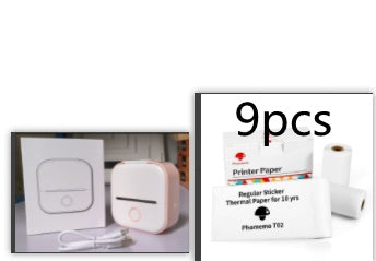 Portable mini thermal label printer with 9pcs thermal printer paper rolls