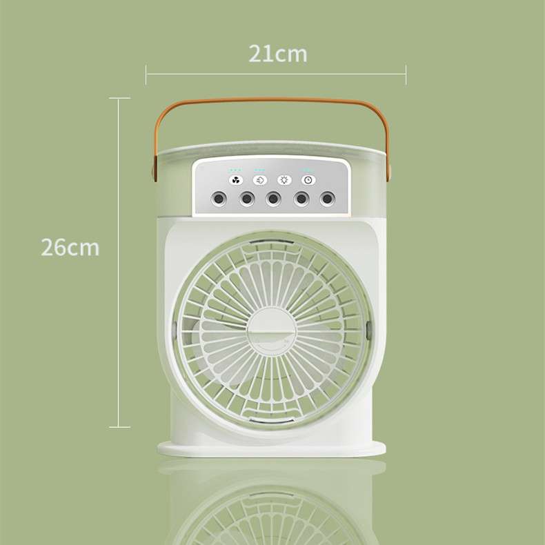 Portable air cooler fan, white body with orange handle and front grille
