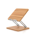Dark wood desktop phone stand with adjustable top lip and silver metal support