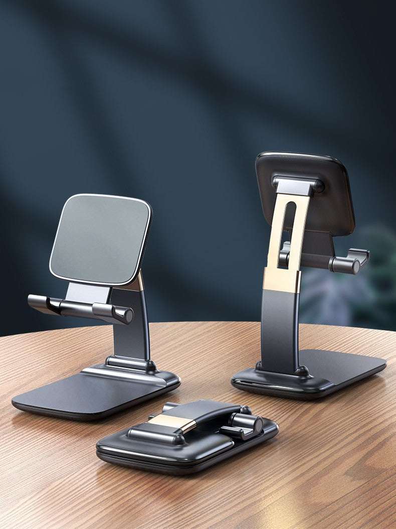 Desktop phone tablet stand with adjustable cradle, black base and arm