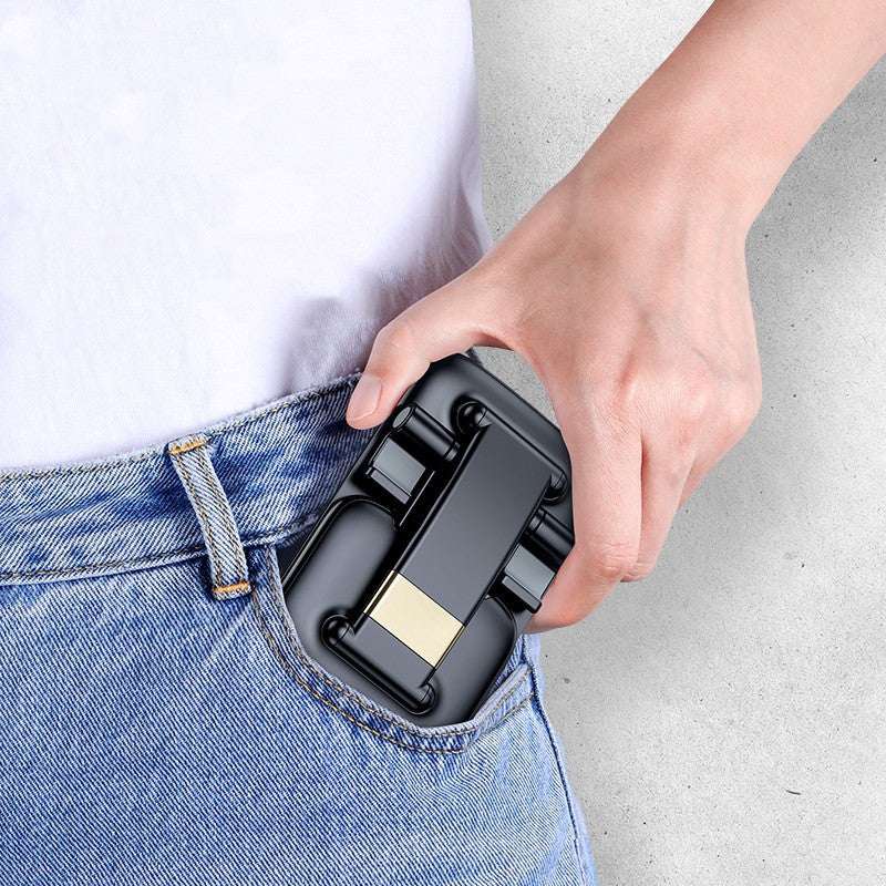 Phone tablet stand held in hand, black folding supports
