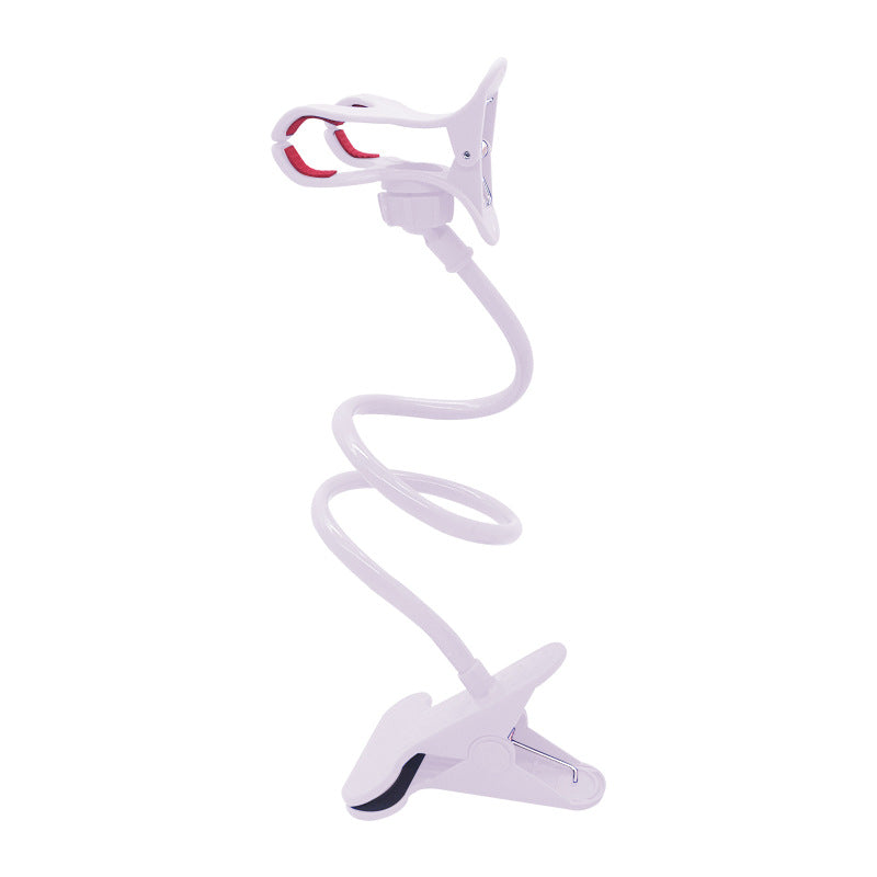 White double-clamp mobile phone holder stand with red inner grips and spring arm