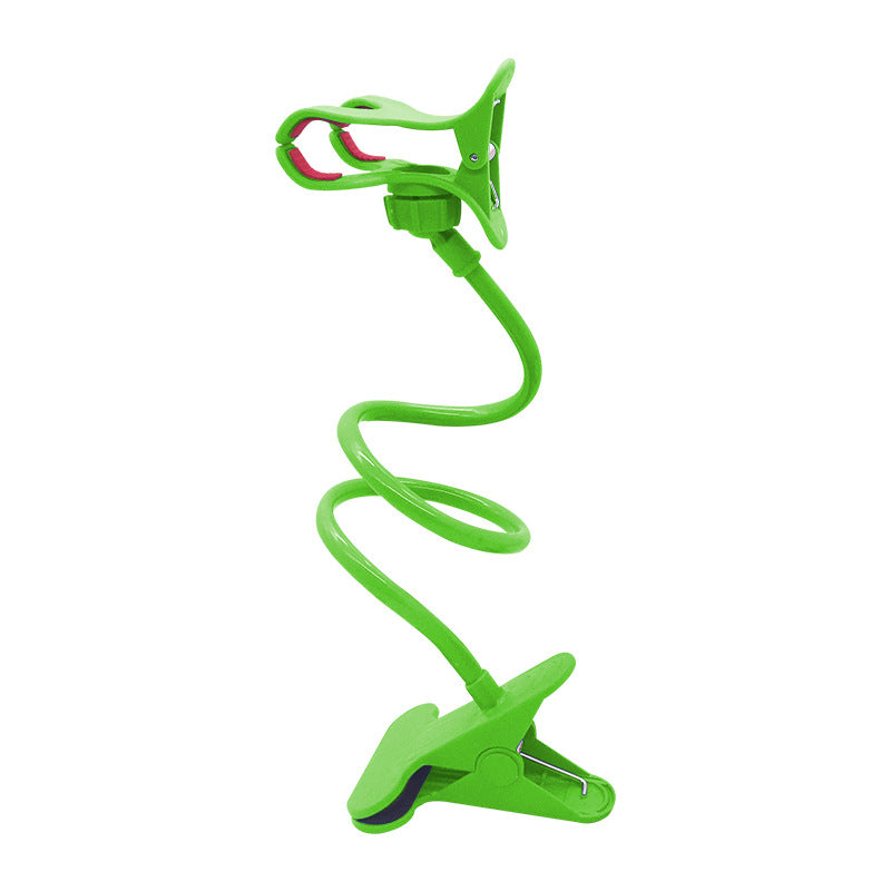 Green double-clamp phone holder with spring coil and clip feet