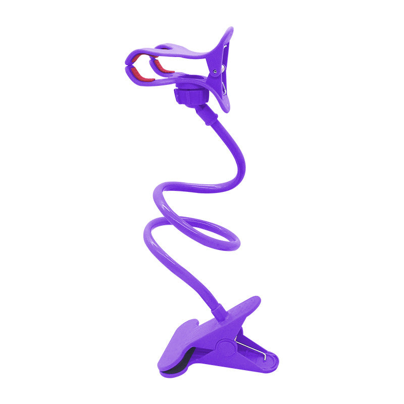 Purple double-clamp phone holder with coiled spring and base clamp