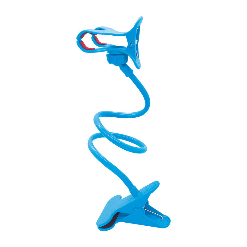 Blue double-clamp phone holder with coiled spring and top clamp