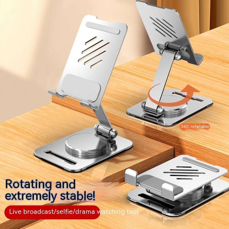 Silver metal rotating desktop phone stand with adjustable arm and base