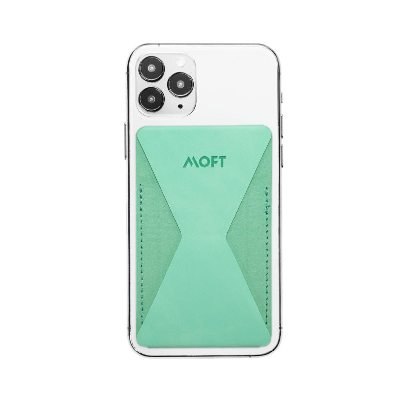 Mobile phone folding stand with mint green fabric insert