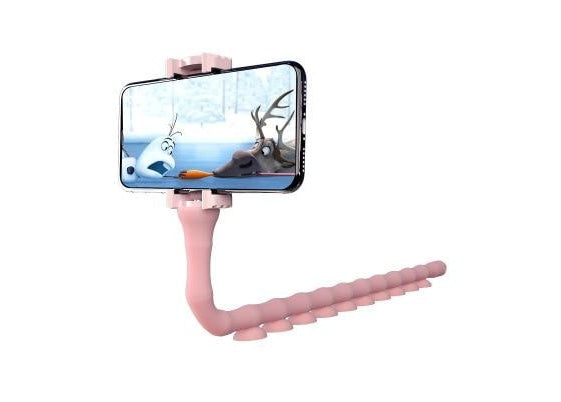 Pink flexible worm phone suction holder with clamp grip