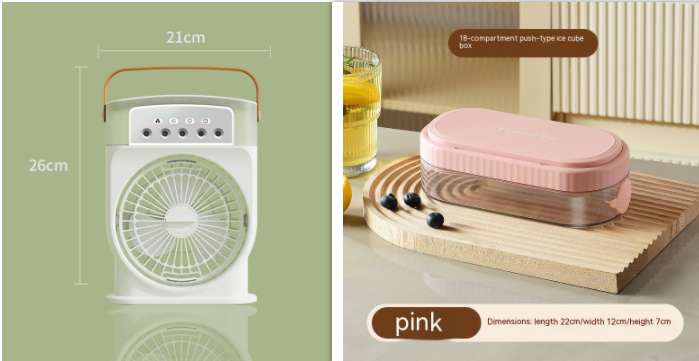 Portable air cooler fan, white body with front grille and pink top