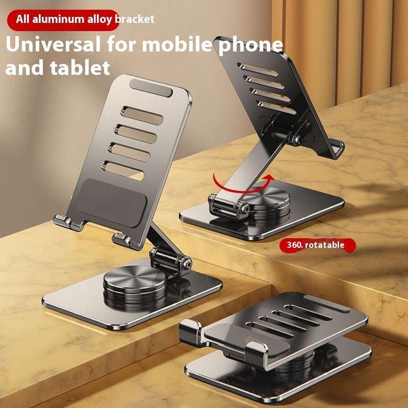 Rotatable folding mobile tablet stand with metal base and vented cradle