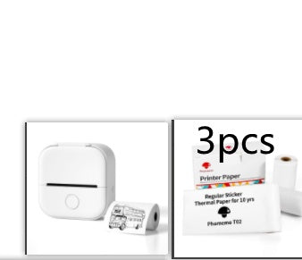 Portable mini thermal label printer with label roll and 3-pack printer paper box