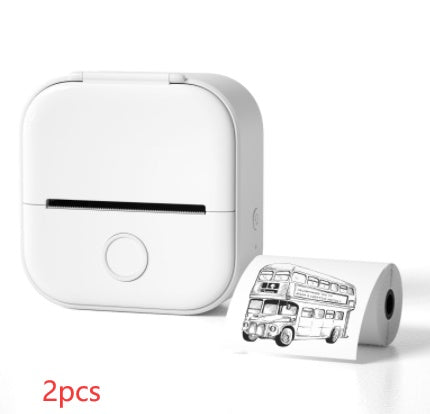 Portable mini thermal label printer, white with button and label roll