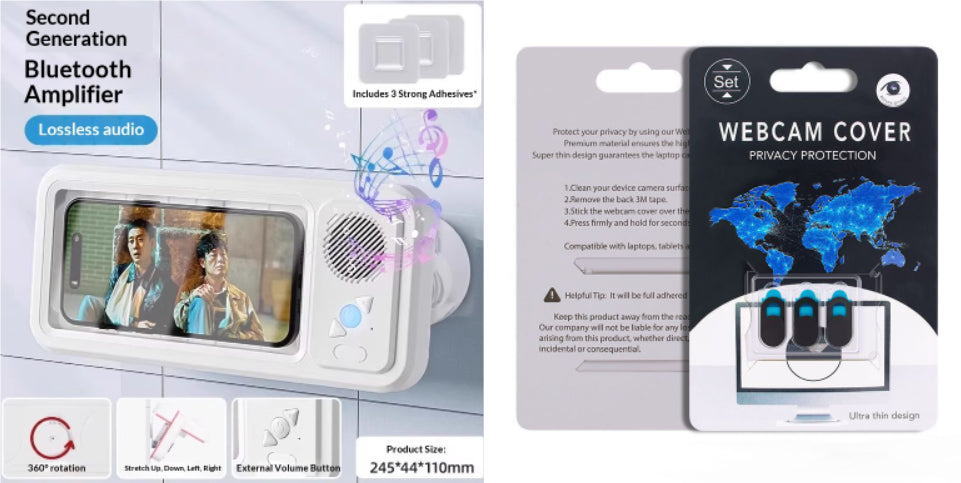 Waterproof phone box Bluetooth speaker holder with phone window and speaker grille, includes cover