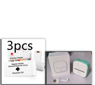 Mint mini thermal label printer with white packaging and printer paper rolls