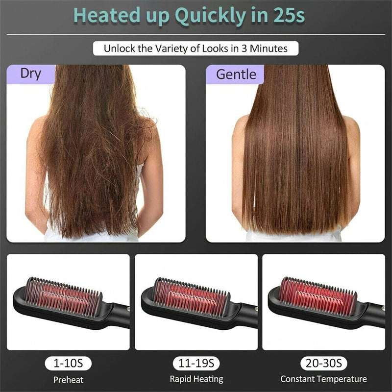 Heated hot comb hair straightener with red ceramic teeth on black base