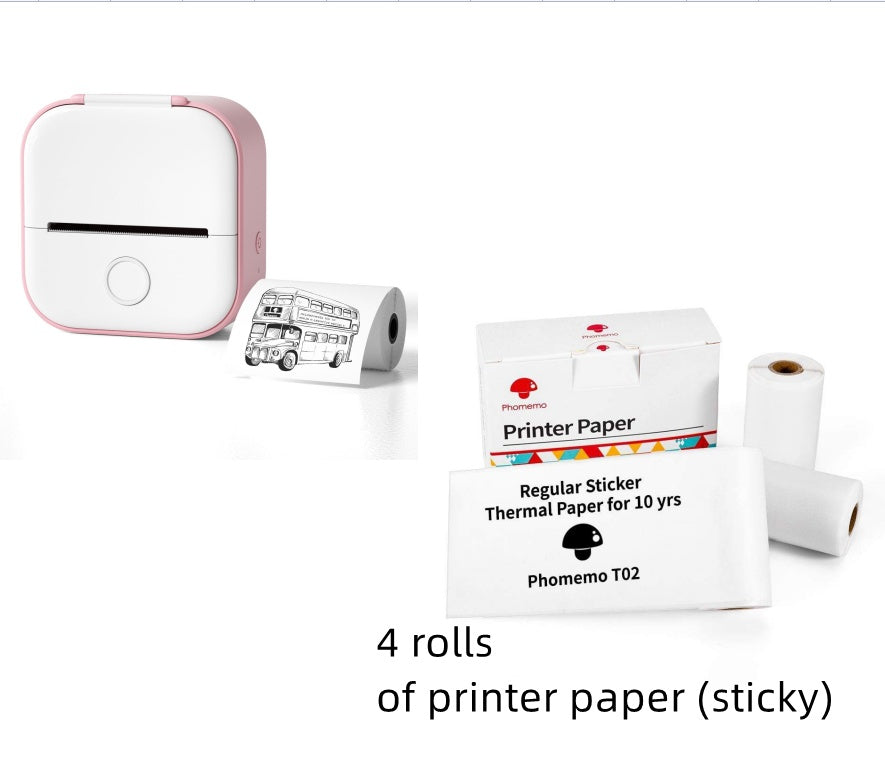 Portable mini thermal label printer with 4 rolls of sticky thermal printer paper