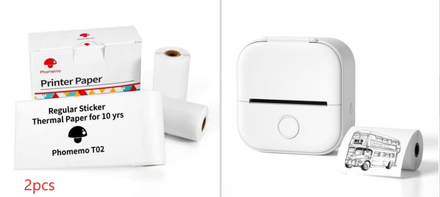 Mini thermal label printer with printer paper pack and two label rolls