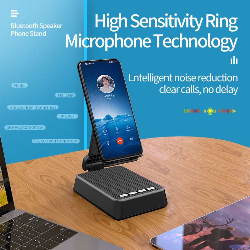 Black Bluetooth speaker phone stand with built-in microphone and noise reduction
