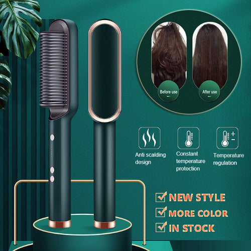 2-in-1 hair straightener and hot comb set, black comb and flat iron with stand