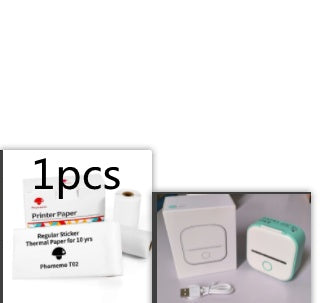Mint thermal label printer with white base, shown with label rolls and box