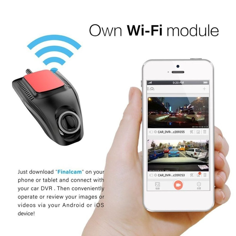 WiFi dash cam with 165-degree wide-angle lens