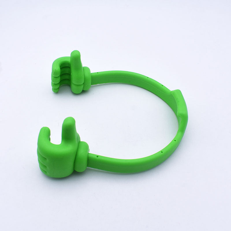 Green thumb phone and tablet stand with two finger-grip supports along the loop.