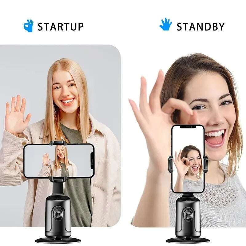 AI auto face tracking gimbal with smartphone mounted on top