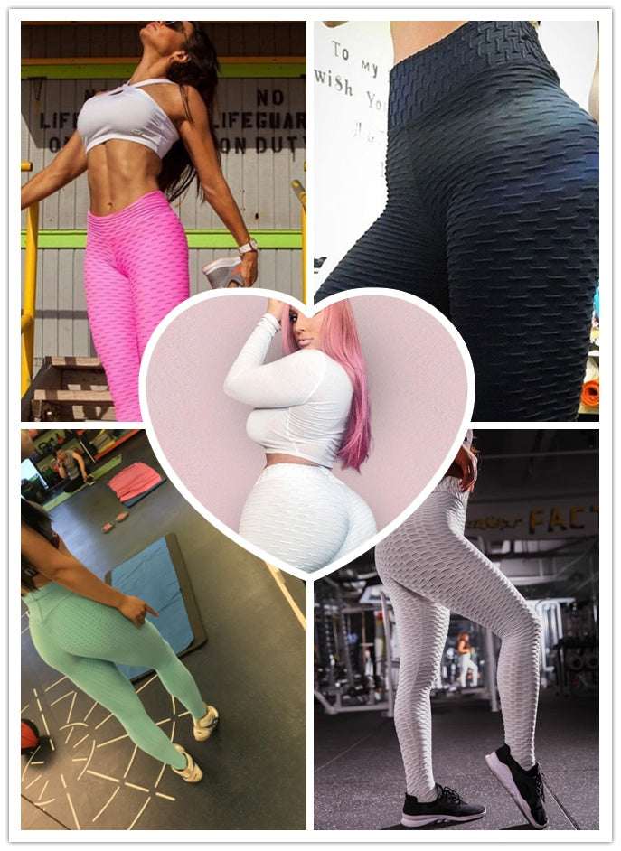 White scrunch leggings with textured booty-lifting pattern, no pocket