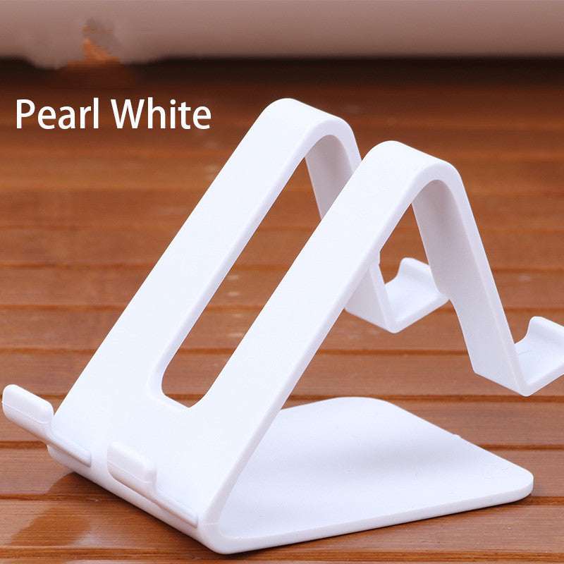 Pearl white universal phone and tablet stand with angled cradle and side grips