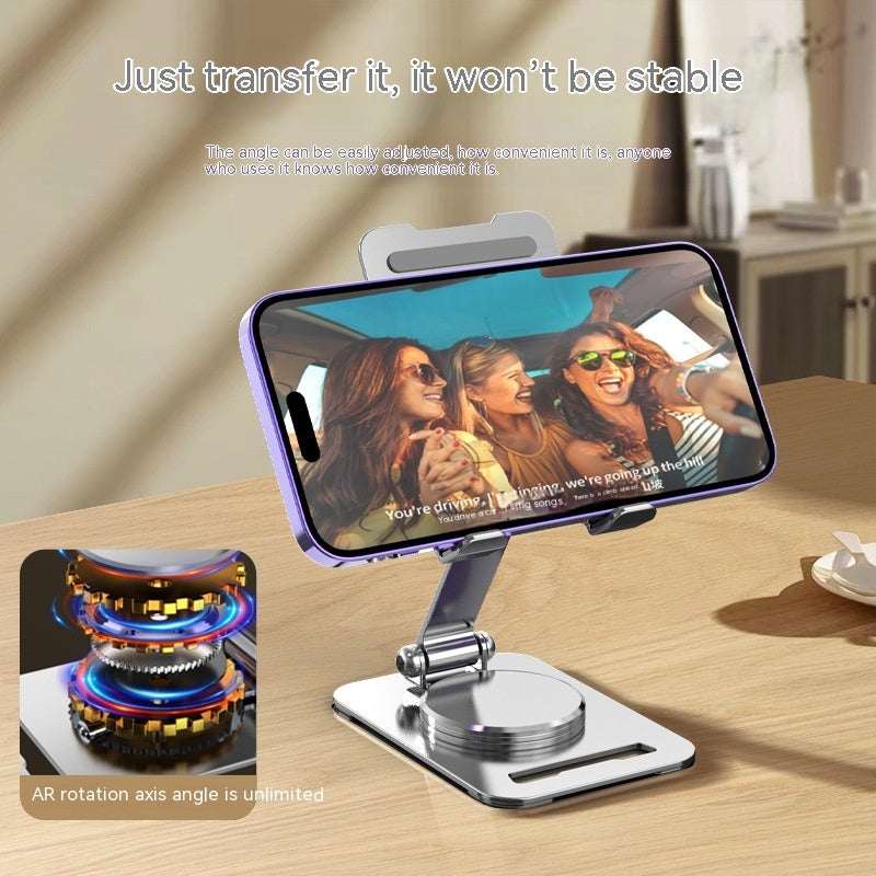 Silver metal desktop phone stand with adjustable swivel base for phones and tablets
