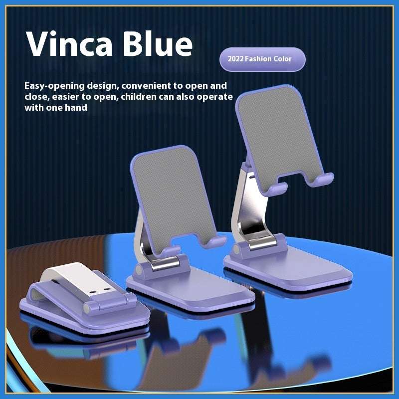 Vinca blue folding mobile desktop stand with two phone cradles on base