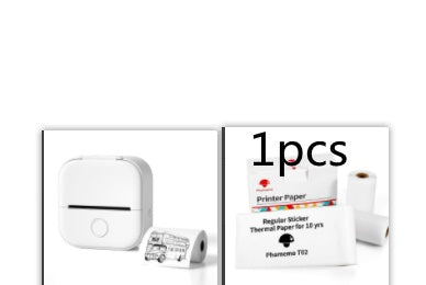 Portable mini thermal label printer bundle with small label roll and paper box