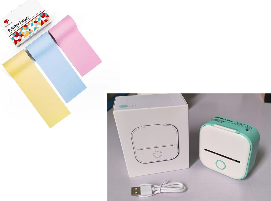 Mint mini thermal label printer with colored sticker paper rolls and white box