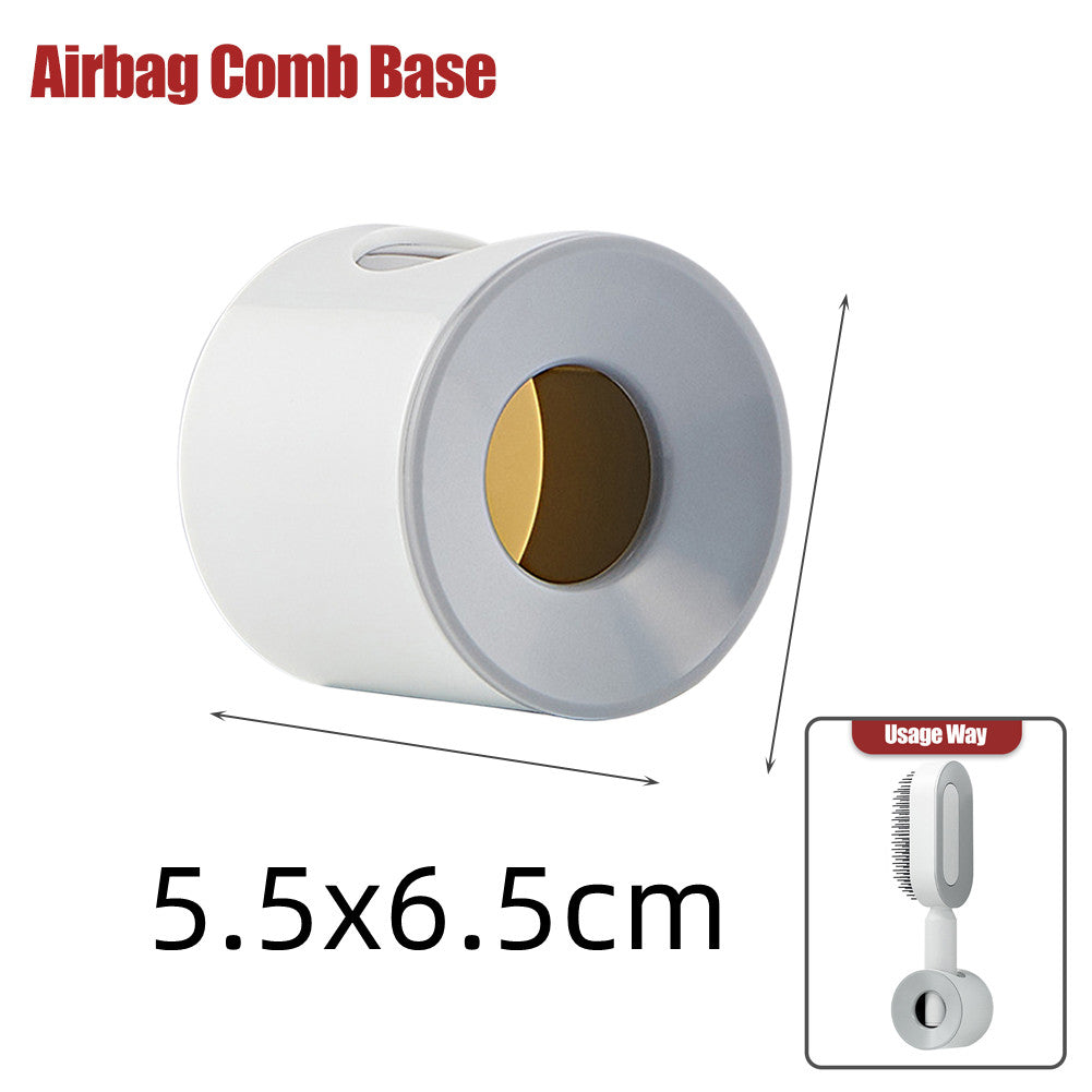 Self-cleaning hair brush base, white and gray with gold cleaning window