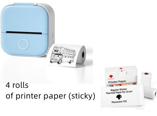 Blue mini thermal label printer with printer paper rolls