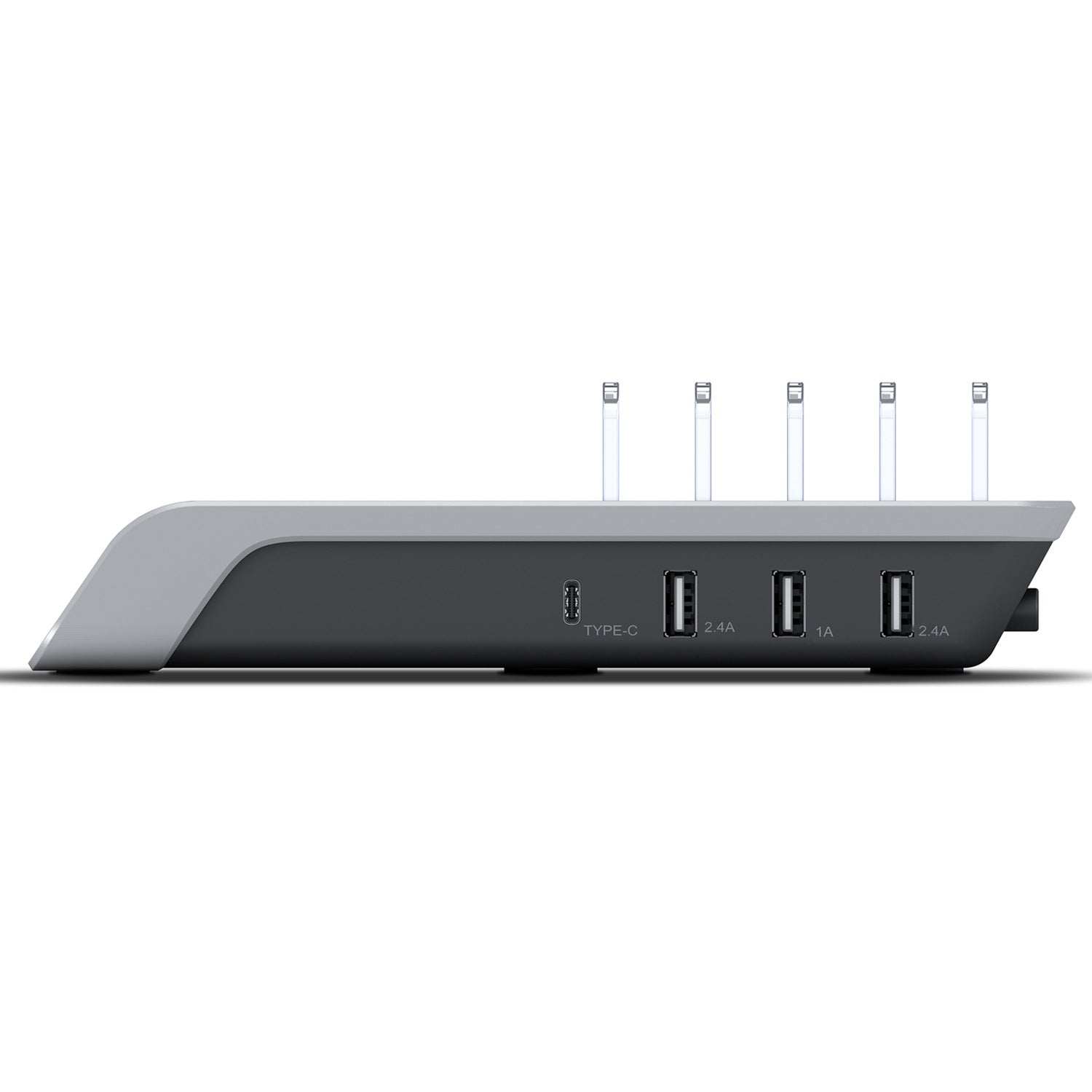 Black charging station base with front USB ports and Type-C input