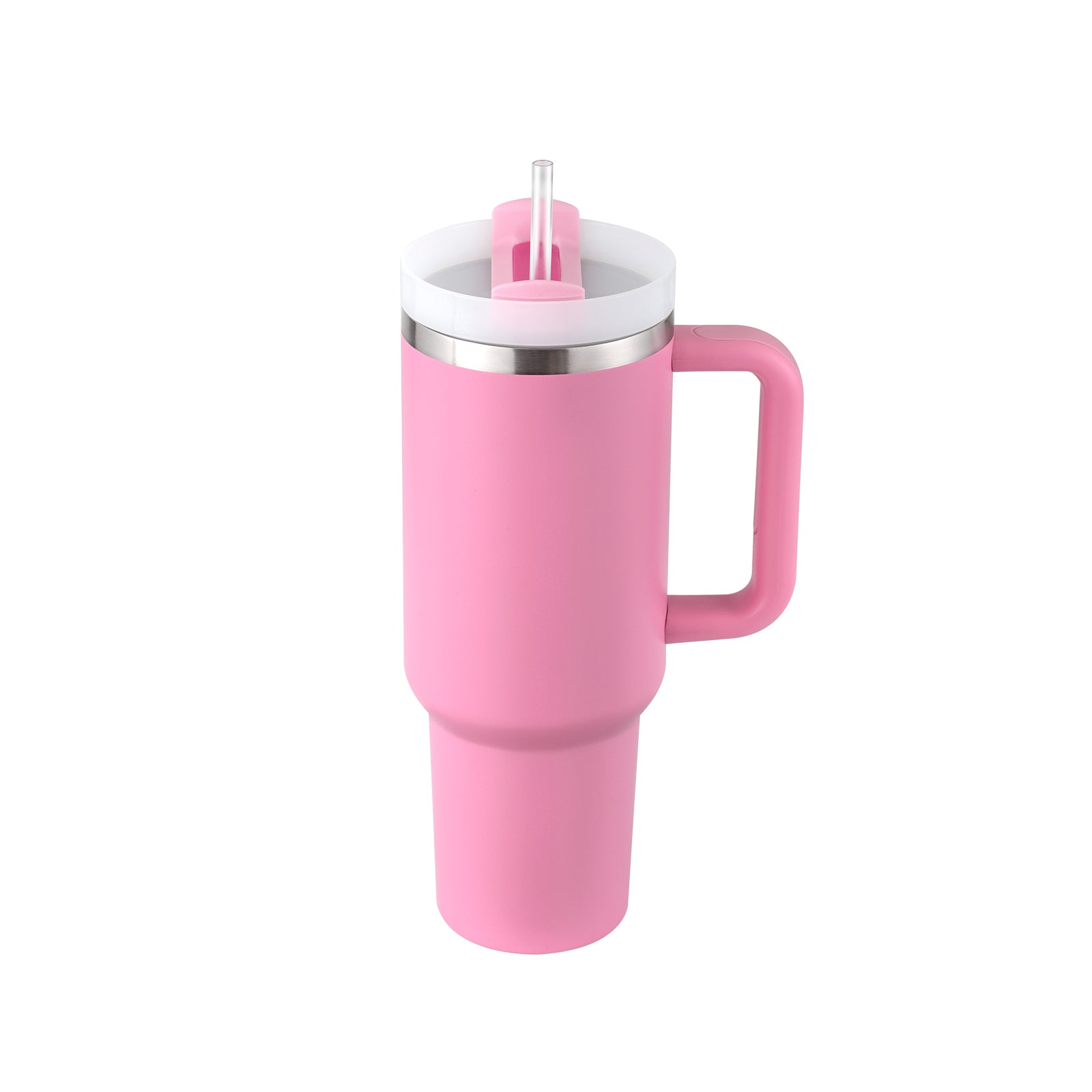 40oz insulated tumbler with handle and straw, pink with stainless lid