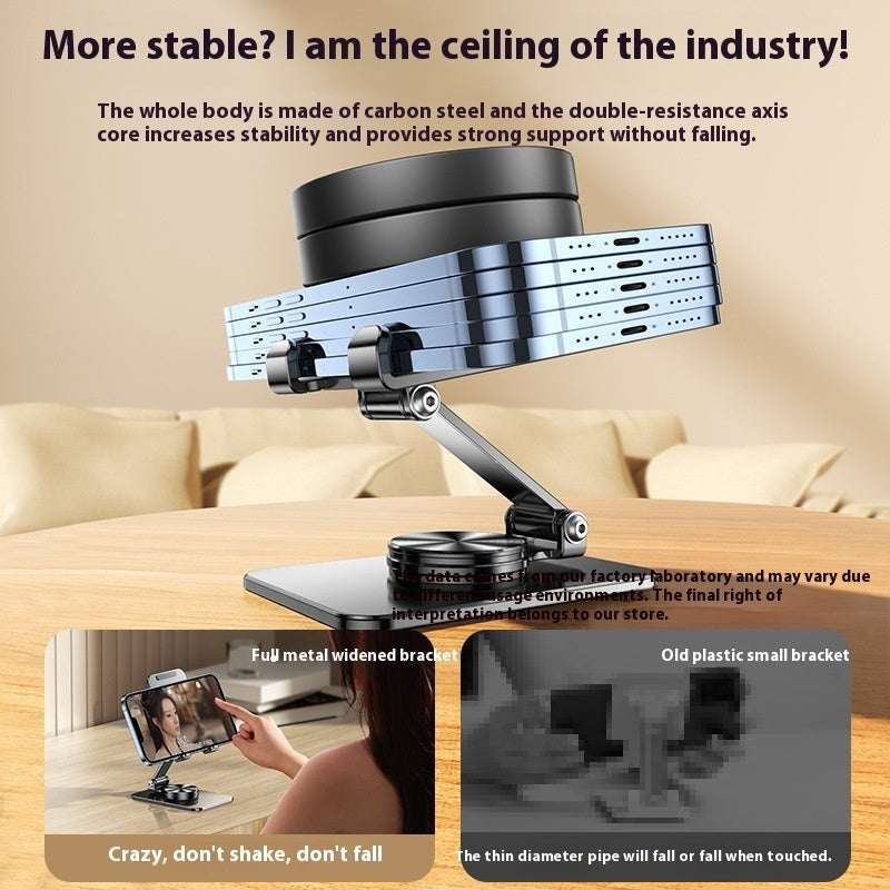 Carbon-steel desktop tablet stand with long arm and stable double-axle base