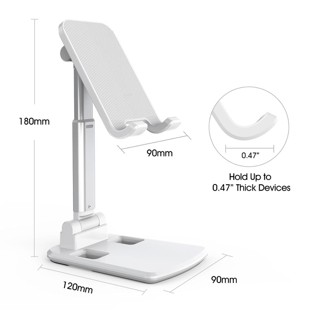 Adjustable telescopic phone stand with ridged cradle and wide base platform
