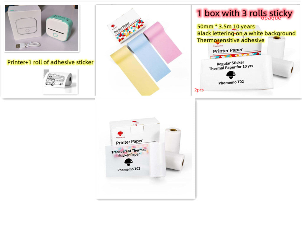 Mini thermal label printer with multiple rolls of paper and label strip
