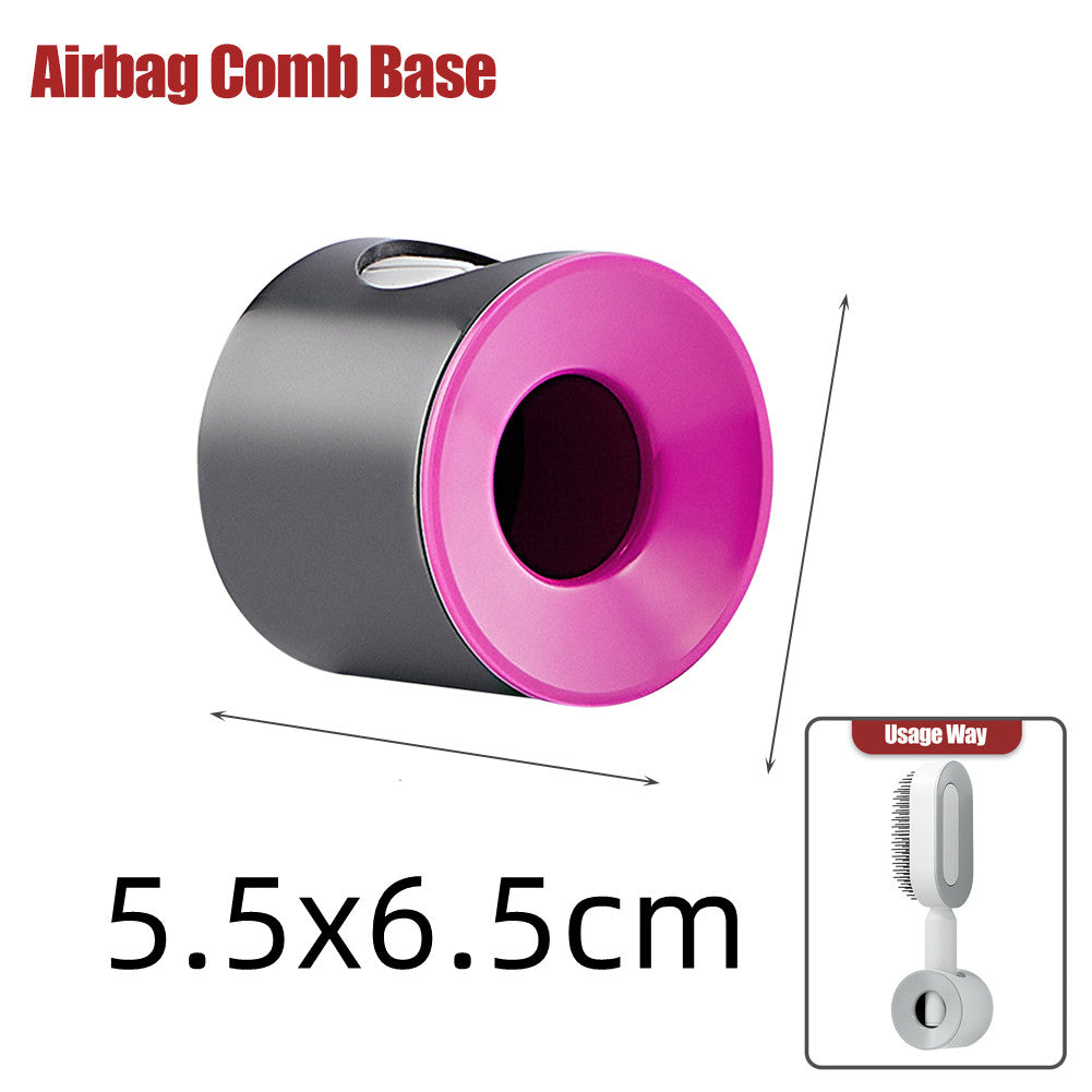 Self-cleaning hair brush base, gray with magenta end ring and open cleaning chamber