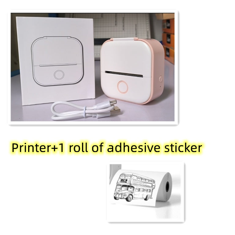 Mini thermal label printer with two label sheets and USB cable