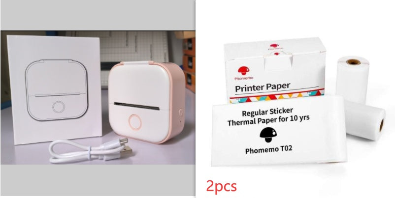 Portable mini thermal label printer with 2pcs thermal printer paper rolls
