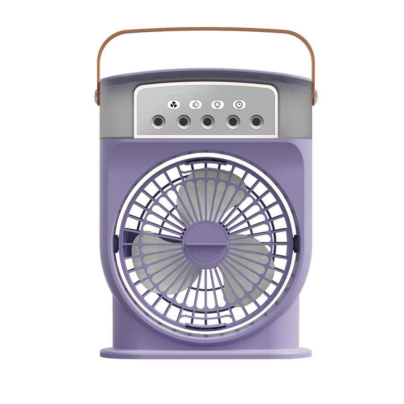 Portable air cooler fan, purple body with front grille and control panel