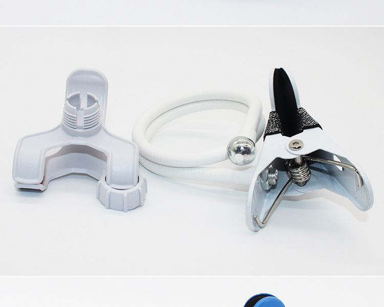 White mobile phone holder suction-clamp with adjustable arms and spring base