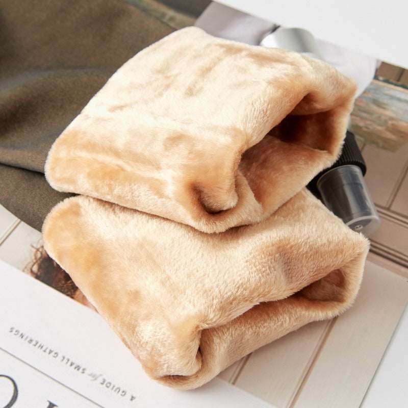 Fleece-lined thermal tights, beige fleece cuffs and waistband detail