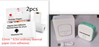 Portable mini thermal label printer with thermal paper rolls and 2pcs set