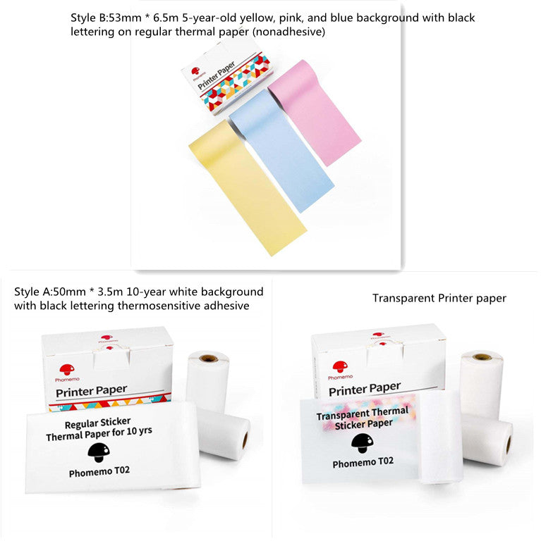 Assorted thermal label paper colors with printer paper pack and rolls