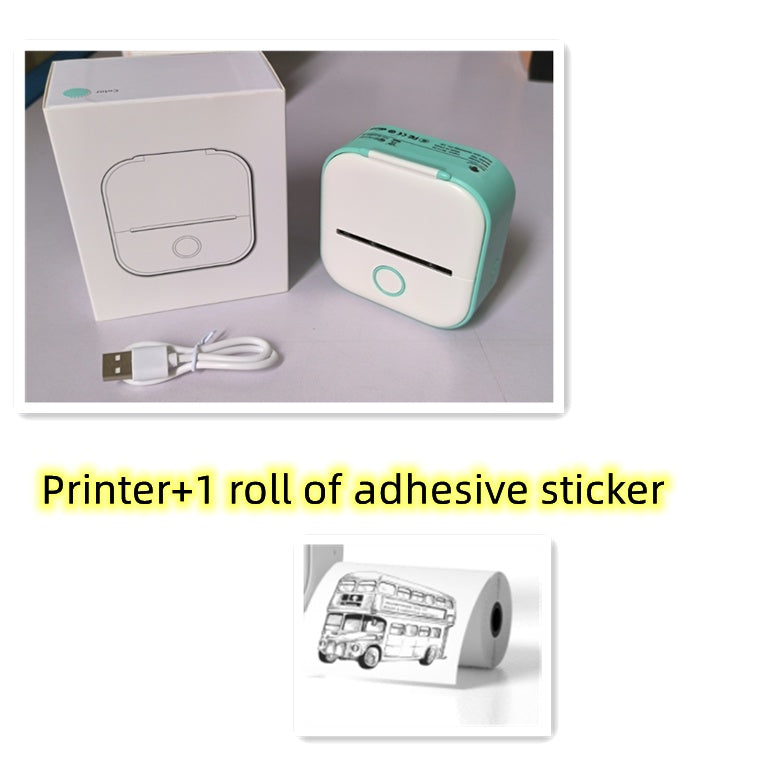Mint mini thermal label printer with white packaging and small label roll